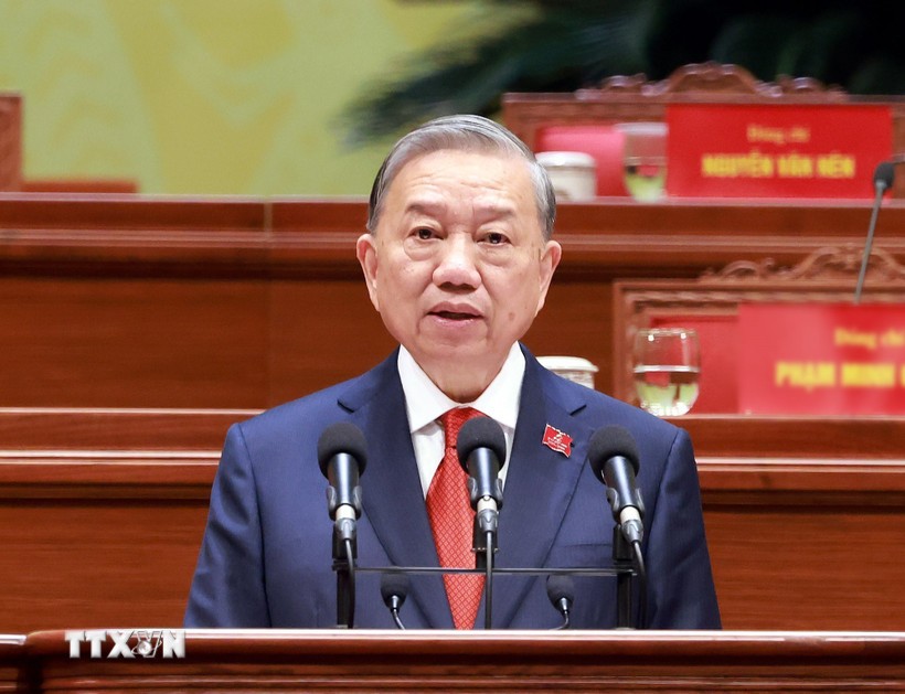 General Secretary of the 14th Party Central Committee To Lam addresses the closing session of the 14th National Party Congress on January 23 afternoon. (Photo: VNA)