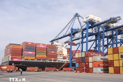 At Tan Cang Hai Phong International Container Terminal. Hai Phong targets to become a regional and international logistics and maritime hub. (Photo: VNA)