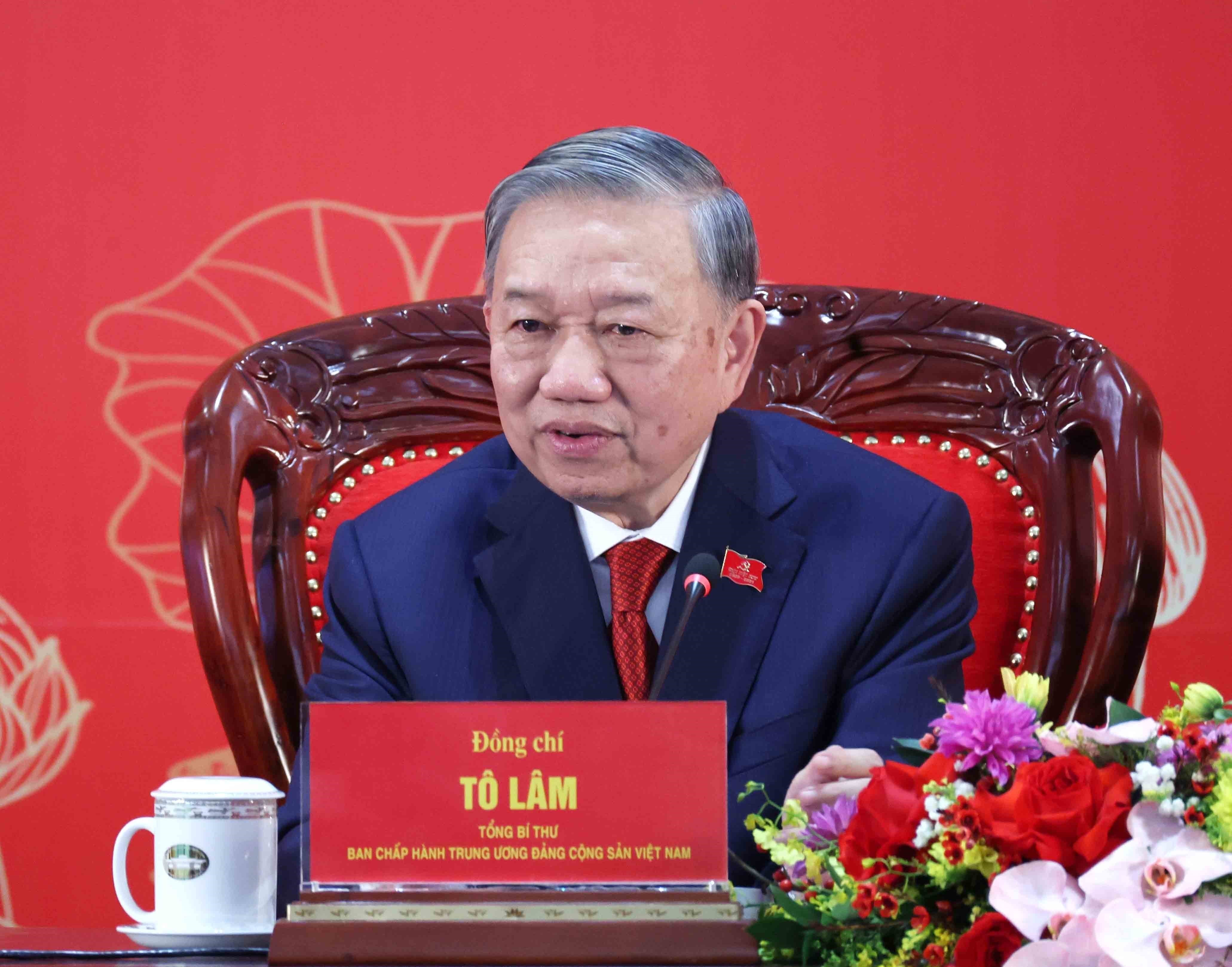 Party General Secretary To Lam at the international press conference to announce the outcomes of the 14th Party Central Committee (Photo: VNA)
