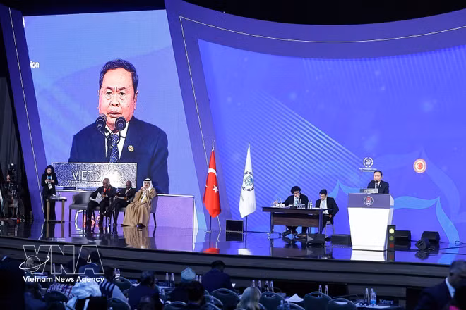 National Assembly Chairman Tran Thanh Man speaks at the general debate of the 152nd Assembly of the Inter-Parliamentary Union in Istanbul on April 16, 2026. (Photo: VNA)