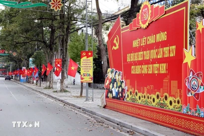 Central streets in localities across the country are adorned with flags and flowers to celebrate the 14th National Party Congress. (Photo: VNA)