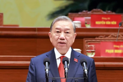 General Secretary of the 14th Party Central Committee To Lam addresses the closing session of the 14th National Party Congress on January 23 afternoon. (Photo: VNA)