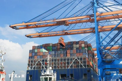 Unloading containers onto ships at Gemalink International Port (Photo: VNA)