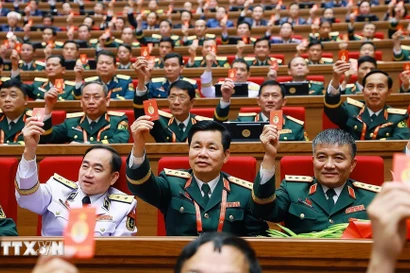 Delegates adopt the Resolution of the 14th National Party Congress (Photo: VNA)