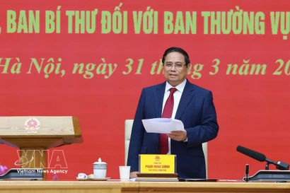 Prime Minister Pham Minh Chinh, who also serves as Secretary of the Government Party Committee, speaks at the conference. (Photo: VNA)
