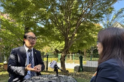 Dr Nguyen Hong Son, Chairman of the Union of Vietnamese Associations in Japan, grants an interview to the Vietnam News Agency's reporter in Tokyo. (Photo: VNA)