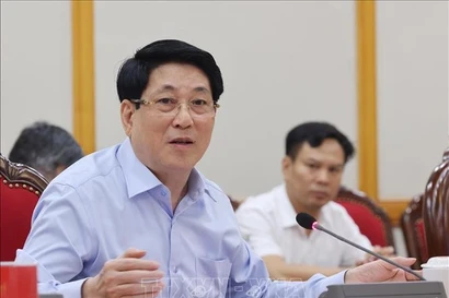State President Luong Cuong speaks at the working session. (Photo: VNA)