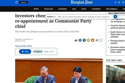 The Bangkok Post reports on the 14th National Congress of the Communist Party of Vietnam, which takes place from January 19-23. (Screenshot photo)