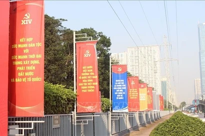 Streets, pavements and public spaces in Hanoi are decorated to welcome the 14th National Party Congress. (Photo: VNA)