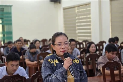 Party member Nguyen Thi Toan, a farmer from Mong Cai 2 ward of Quang Ninh province, offer opinions on the draft documents. (Photo: VNA)