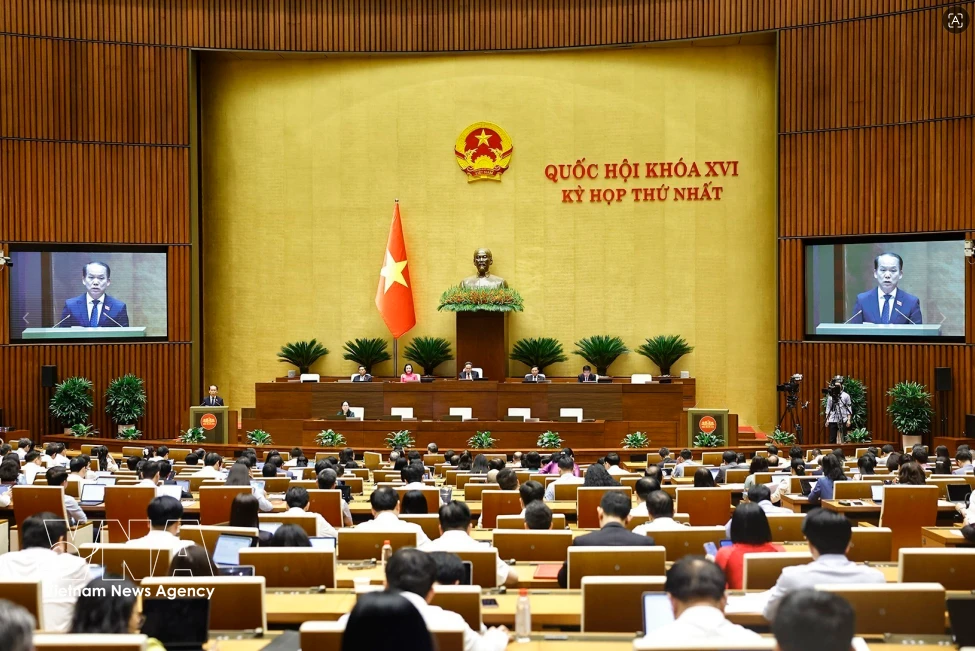 A view of the first session of the 16th NA on April 23 afternoon. (Photo: VNA)