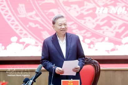 Party General Secretary To Lam speaks at the conference announcing the inspection and supervision for the Hanoi Party Committee on March 6. (Photo: VNA)