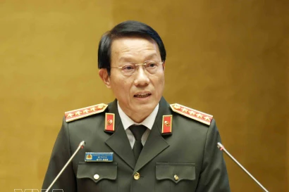 General Luong Tam Quang, Politburo member and Minister of Public Security, speaks at the national conference in Hanoi on February 7. (Photo: VNA)