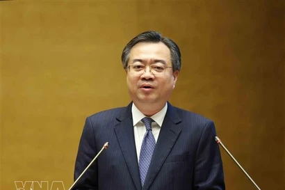 Politburo member, Secretary of the Party Central Committee and Chairman of its Commission for Policies and Strategies Nguyen Thanh Nghi speaks at the national conference disseminating and implementing the Resolution of the 14th National Party Congress in Hanoi on February 7. (Photo: VNA)