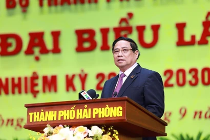 Prime Minister Pham Minh Chinh addresses the first Party Congress of Hai Phong city for the 2025–2030 tenure, on September 27, 2025. (Photo: VNA)