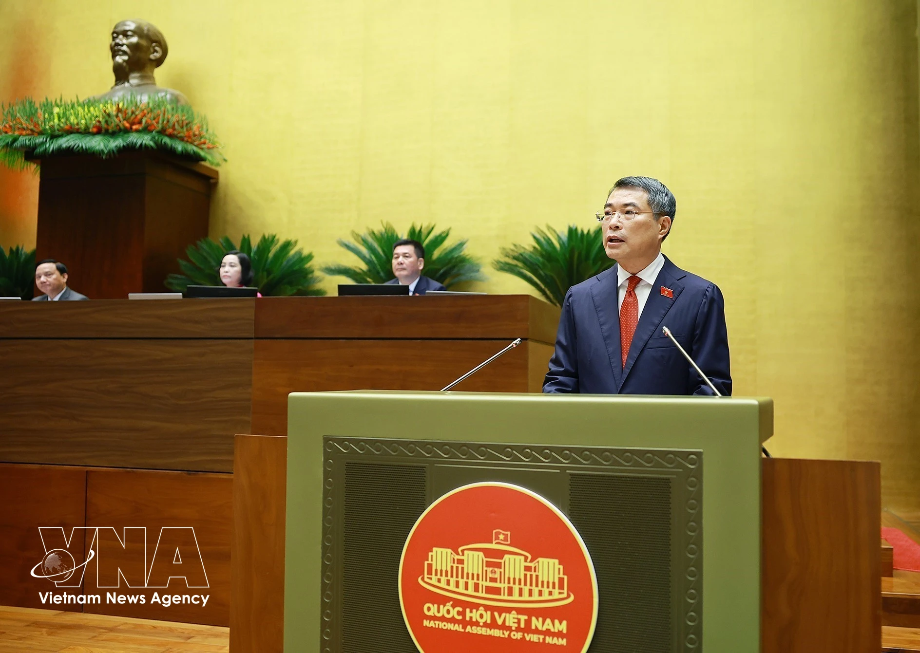 Prime Minister Le Minh Hung delivers his inaugural address. (Photo: VNA)