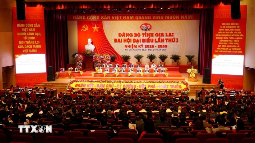 The closing ceremony of the Congress of the Party Organisation of Gia Lai province for the 2025 - 2030. (Photo: VNA) gia-lai.jpg