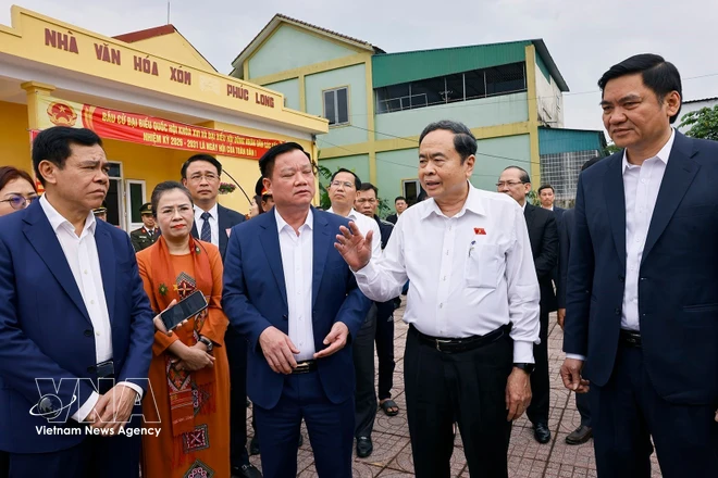 National Assembly Chairman Tran Thanh Man (second, right) leads a working delegation to inspect preparations for the election of deputies to the 16th NA and People’s Councils at all levels for the 2026–2031 term in Nghe An province on February 28. (Photo: VNA)