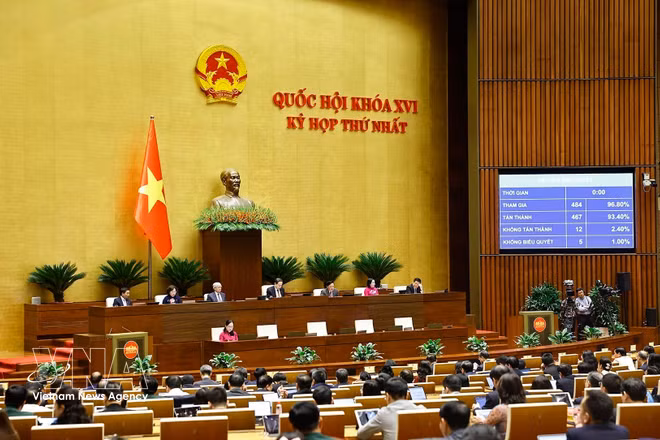 The National Assembly votes to approve the Resolution on the pilot implementation of the public lawyer institution (Photo: VNA)