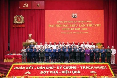 Leaders and former Party and State leaders and delegates at the 8th Congress of the Central Public Security Party Organisation for the 2025 - 2030 term. Photo: VNA