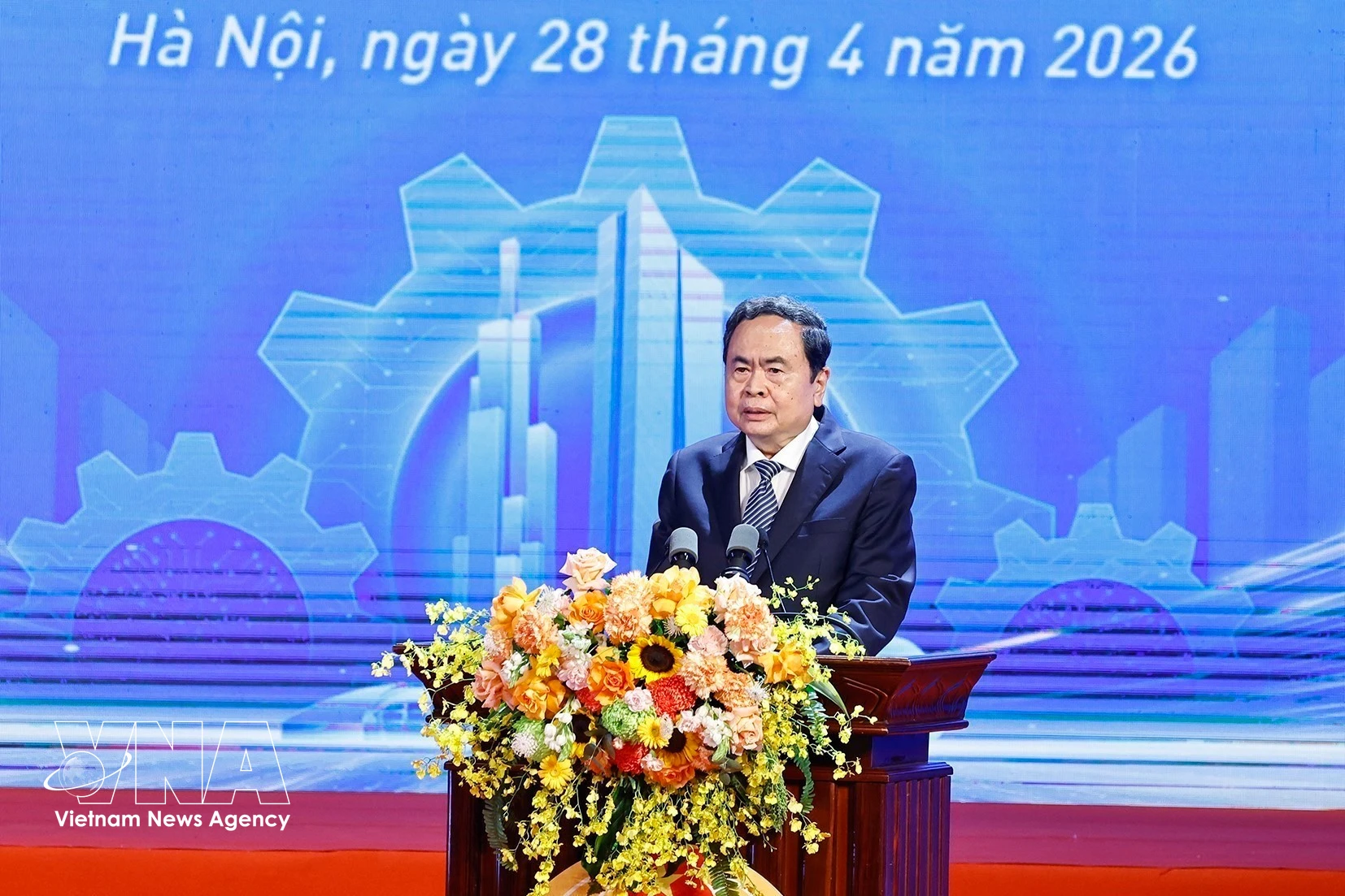 National Assembly Chairman Tran Thanh Man addresses the ceremony marking the 140th anniversary of International Workers' Day in Hanoi on April 28. (Photo: VNA)