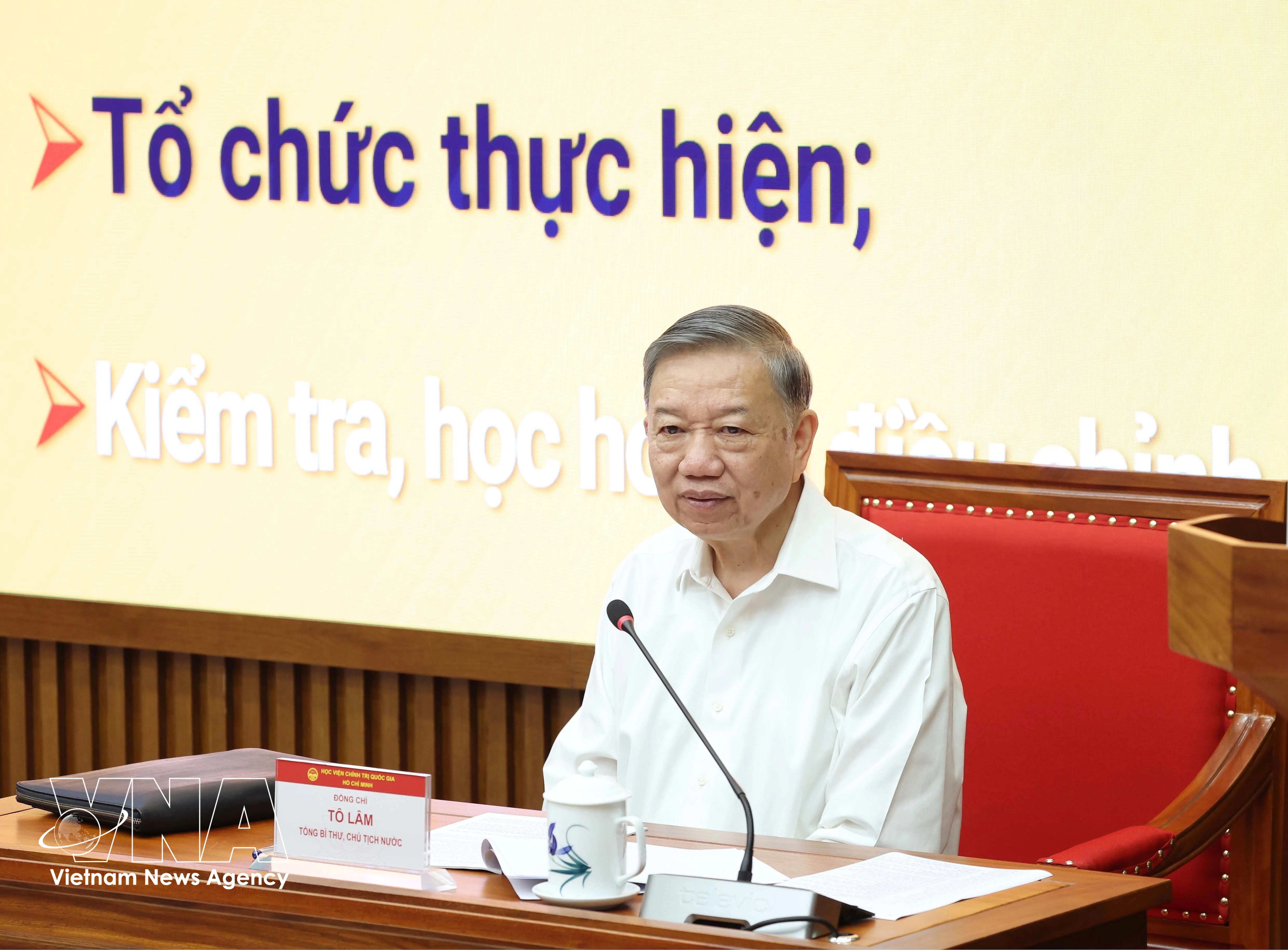 General Secretary of the Communist Party of Vietnam Central Committee and President To Lam delivers his thematic presentation at the Ho Chi Minh National Academy of Politics in Hanoi on September 14. (Photo: VNA)