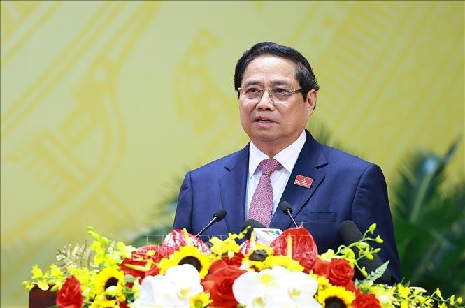 Prime Minister Pham Minh Chinh delivers speech at the 20th Congress of the Thanh Hoa provincial Party Organisation. (Photo: VNA) tt3-151025.jpg