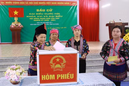 Voters in Nam Sao 2 village, Pa Tan commune of Lai Chau cast their ballots on March 15. (Photo: VNA)