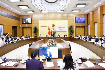 National Assembly Chairman and head of the National Election Council Tran Thanh Man addresses the conference. (Photo: VNA)