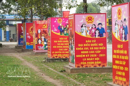 Billboards along a road in Lac Son commune, Phu Tho province ahead of the election day March 15. (Photo: VNA)
