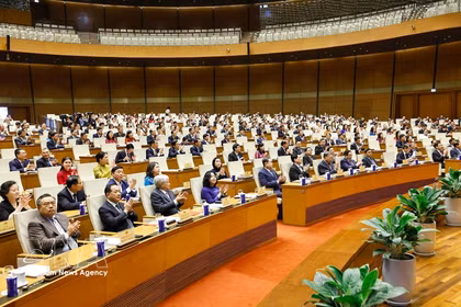 Officials at the conference held in Hanoi on March 31 to review the election of deputies to the 16th National Assembly and People’s Councils at all levels for the 2026–2031 tenure. (Photo: VNA)