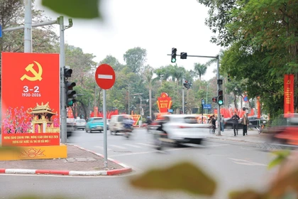 The festive atmosphere marking the 96th anniversary of the founding of the Communist Party of Vietnam spreads across many streets of Hanoi. (Photo: VNA)