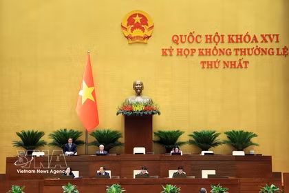 Vice Chairman of the National Assembly Nguyen Doan Anh (standing) presides over the session on August 8. (Photo: VNA)
