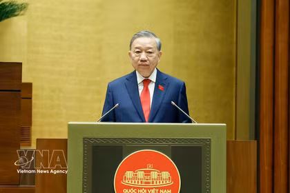 Party General Secretary and State President To Lam delivers his inaugural address at the 16th National Assembly's first session on April 7. (Photo: VNA)