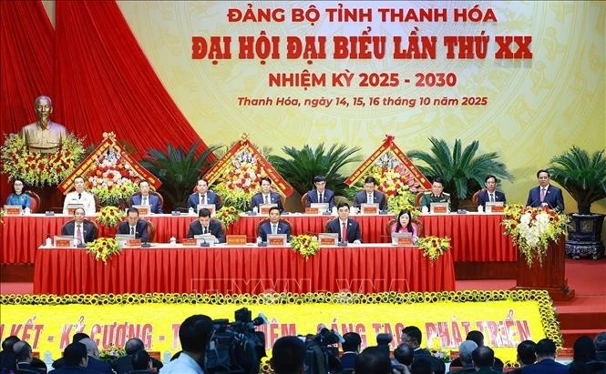 Prime Minister Pham Minh Chinh delivers speech at the 20th Congress of the Thanh Hoa provincial Party Organisation. (Photo: VNA)