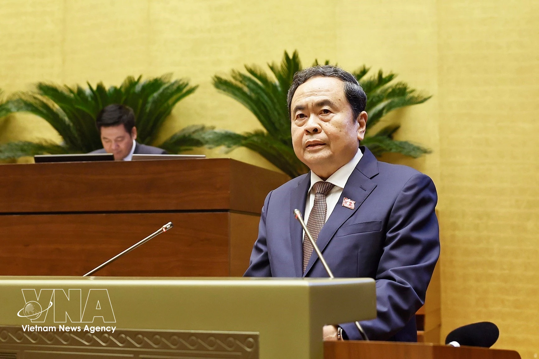 NA President Tran Thanh Man delivers a speech at the closing sitting on August 24 afternoon. (Photo: VNA)