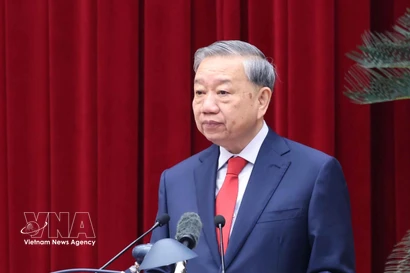 Party General Secretary To Lam speaks at the second meeting of the 14th Party Central Committee. (Photo: VNA)