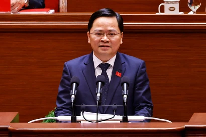 Vice Chairman of the Party Central Committee’s Commission for Policies and Strategies Nguyen Anh Tuan speaks at the 14th National Party Congress on January 21. (Photo: VNA)