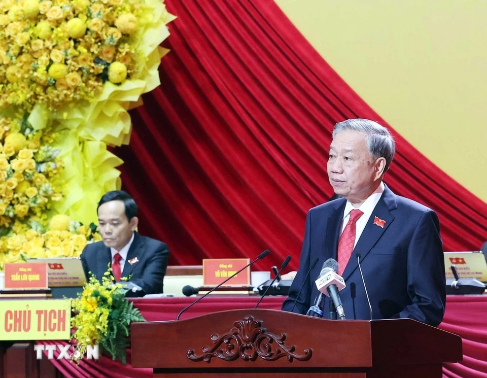 Party General Secretary To Lam speaks at the first congress of the municipal Party Organisation on October 14 morning. (Photo: VNA)