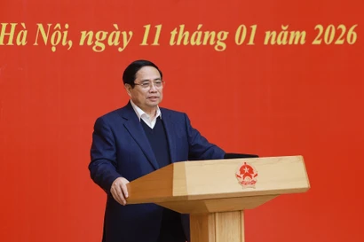 Politburo member, Secretary of the Government’s Party Committee, Prime Minister Pham Minh Chinh speaks at the conference. (Photo: VNA)