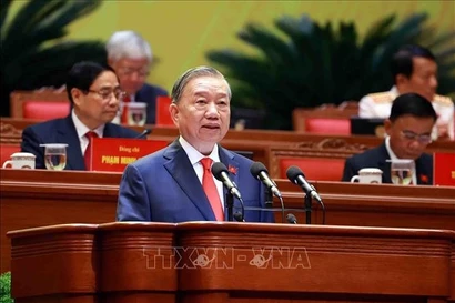 General Secretary of the Communist Party of Vietnam To Lam presents the report at the 14th National Party Congress. (Photo: VNA)