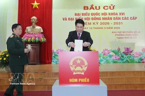 State President Luong Cuong votes in Hoan Kiem ward, Hanoi
