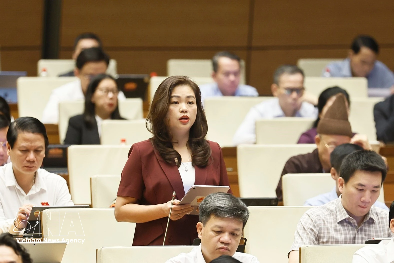 NA deputy Doan Thi Le An from Cao Bang province speaks at the discussion. (Photo: VNA)