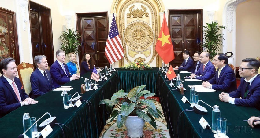 Foreign Minister Bui Thanh Son holds talks with US Secretary of State Antony Blinken during his visit to Vietnam, April 14–16, 2023. (Photo: VNA) anh-12-5733.jpg