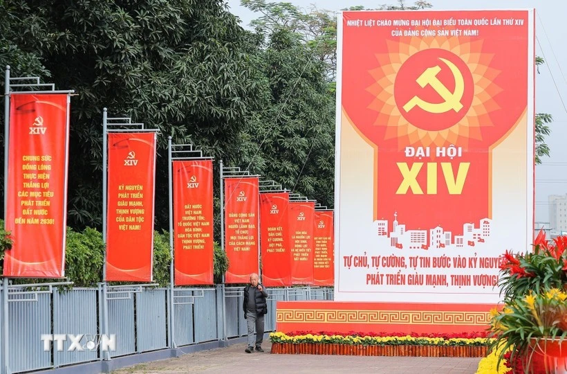 Banners and slogans line the streets of Hanoi in celebration of the 14th National Congress of the Communist Party of Vietnam. (Photo: VNA)