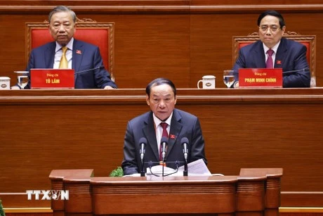 Minister of Culture, Sports and Tourism Nguyen Van Hung delivers a speech at the 14th National Party Congress (Photo: VNA)