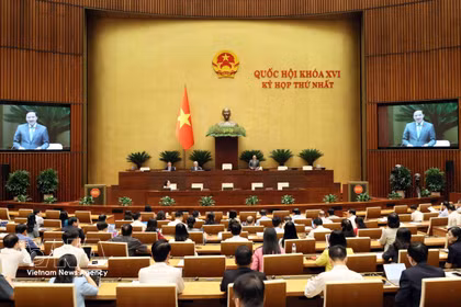 NA Vice Chairman Nguyen Khac Dinh speaks at the 16th National Assembly (NA)’s first session on April 20. (Photo: VNA)