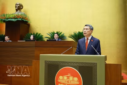 Prime Minister Le Minh Hung delivers his inaugural address. (Photo: VNA)