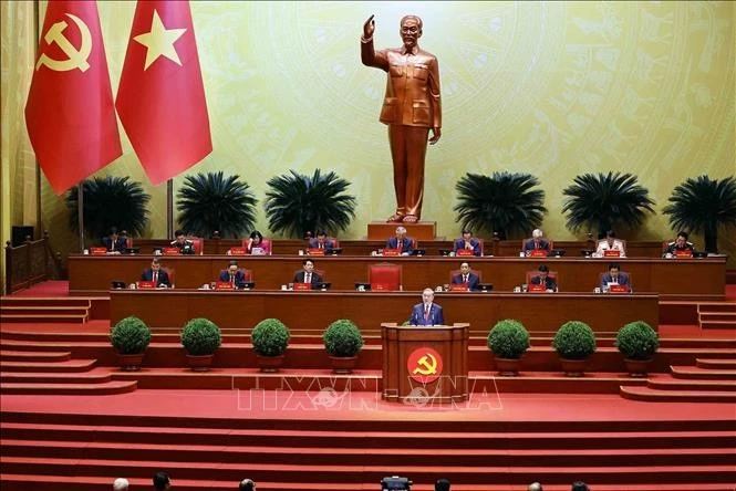 Party General Secretary To Lam delivers the 13th Party Central Committee's report on the documents submitted to the 14th National Party Congress on January 20 morning. (Photo: VNA)