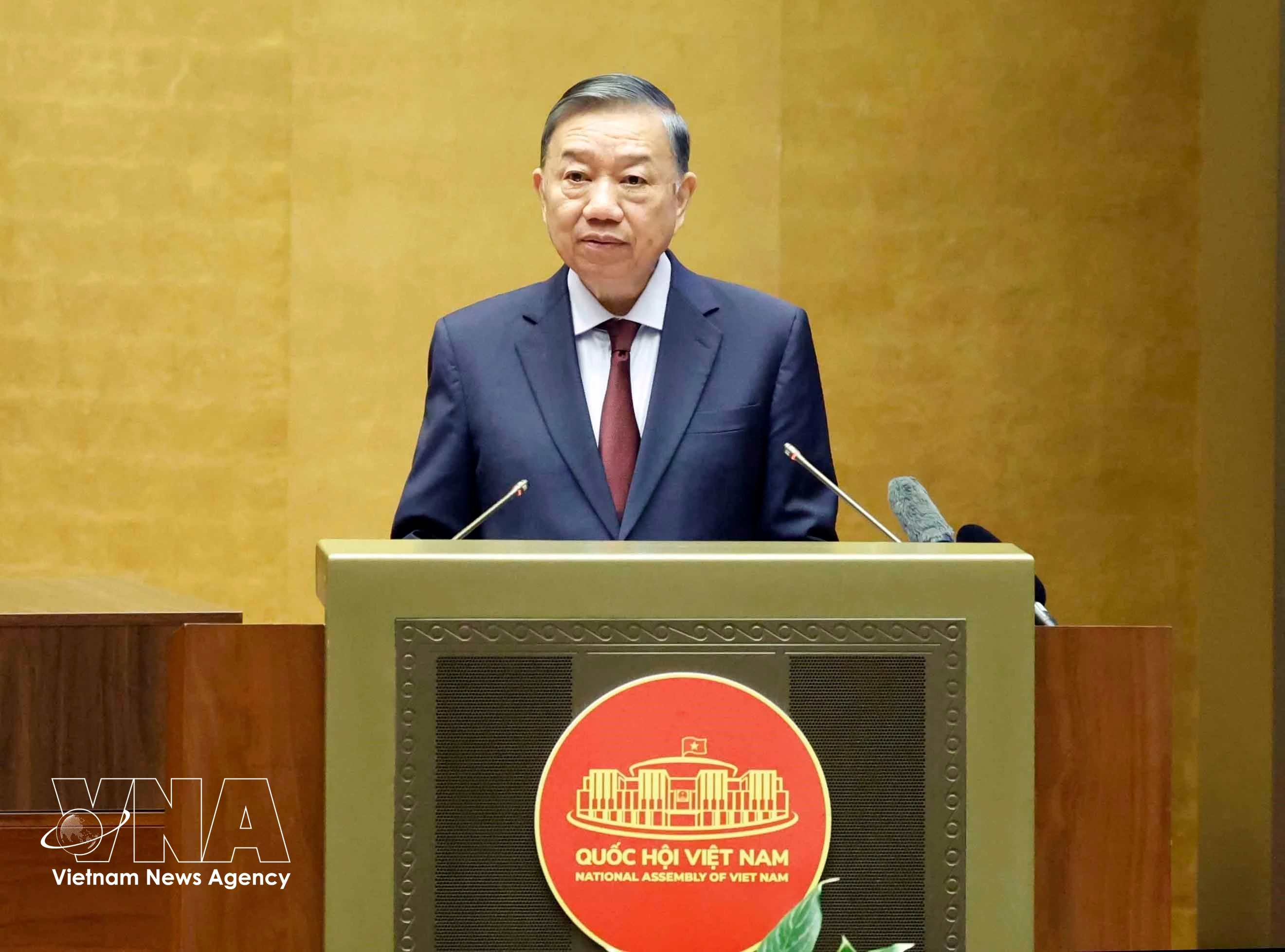 Party General Secretary and State President To Lam speaks at the national teleconference held in Hanoi on July 29 to study, disseminate and implement the resolutions adopted at the Party Central Committee’s recent third meeting. (Photo: VNA)